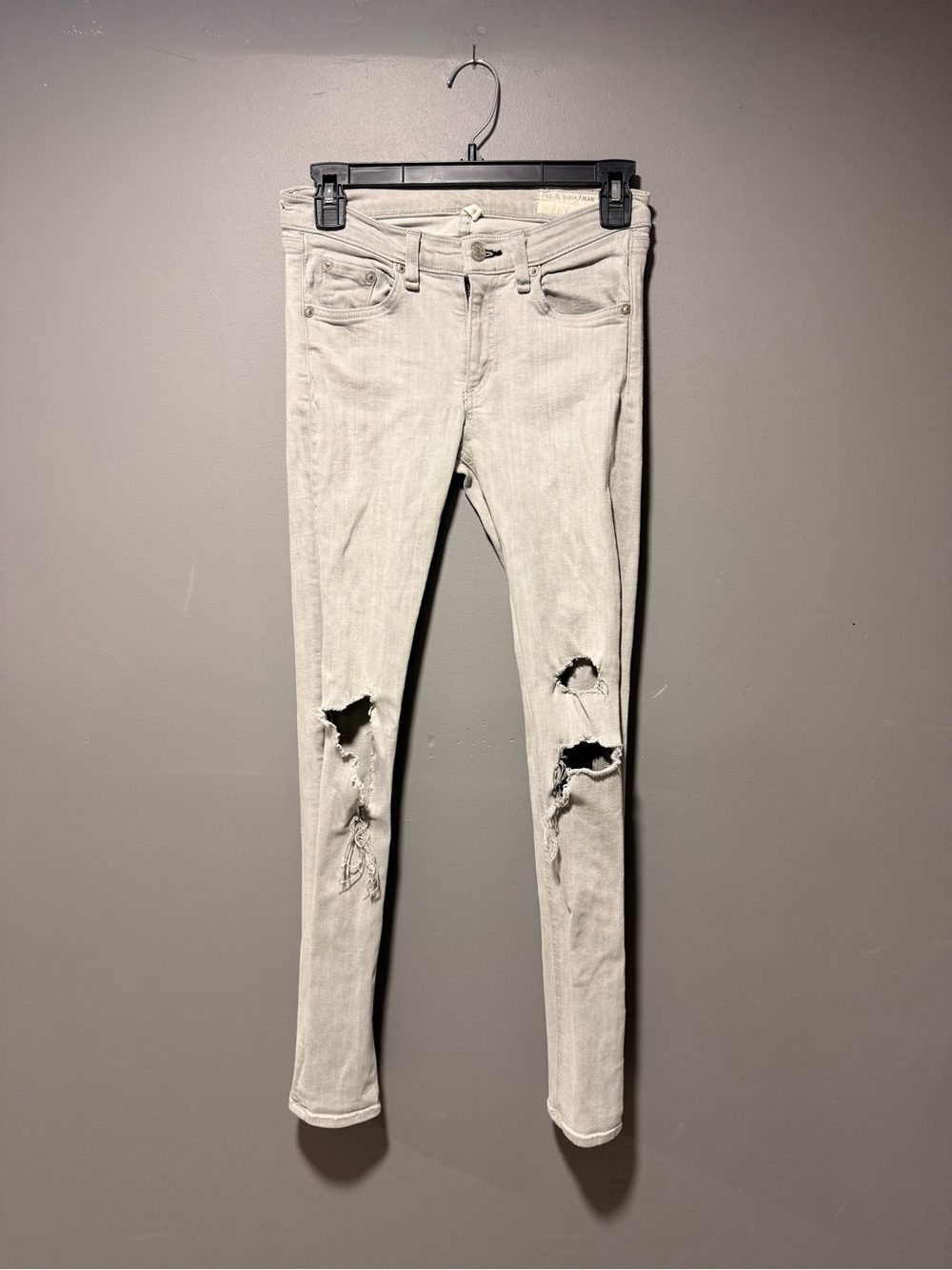 rag & bone Light Gray Ripped Skinny Jeans - Women's